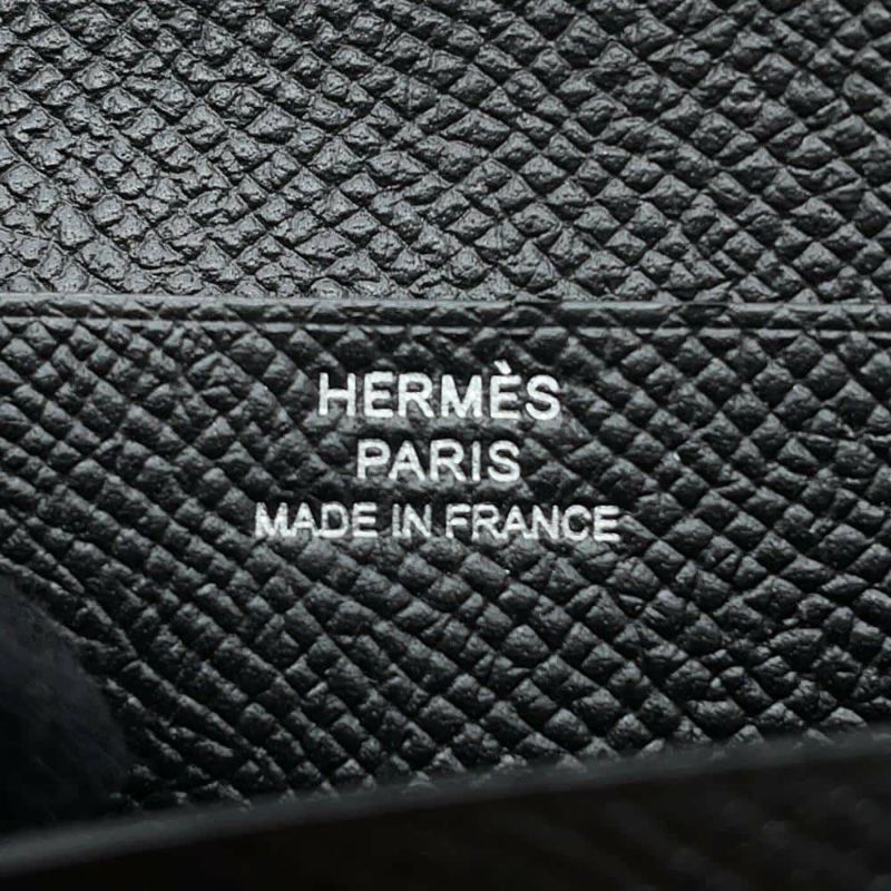 エルメス 二つ折り財布 ベアンコンパクト ブラック/シルバー金具 エプソン B刻印 黒