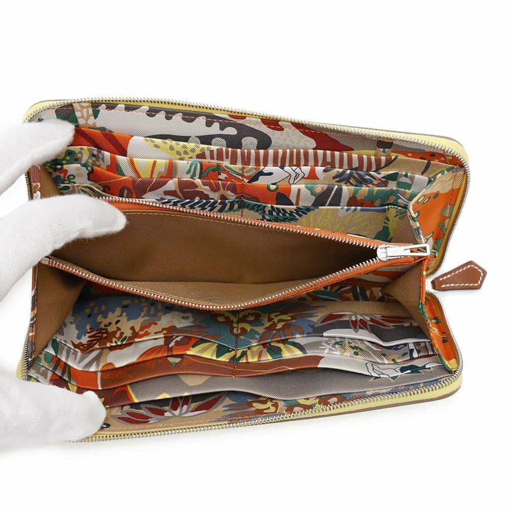 エルメス 長財布 アザップロング シルクイン ライム/シルバー金具 エバーカラー W刻印 HERMES 財布