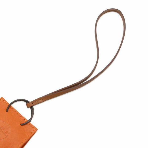 エルメス バッグチャーム ショッパー サックオランジュ フー/ゴールド ラムスキン D刻印