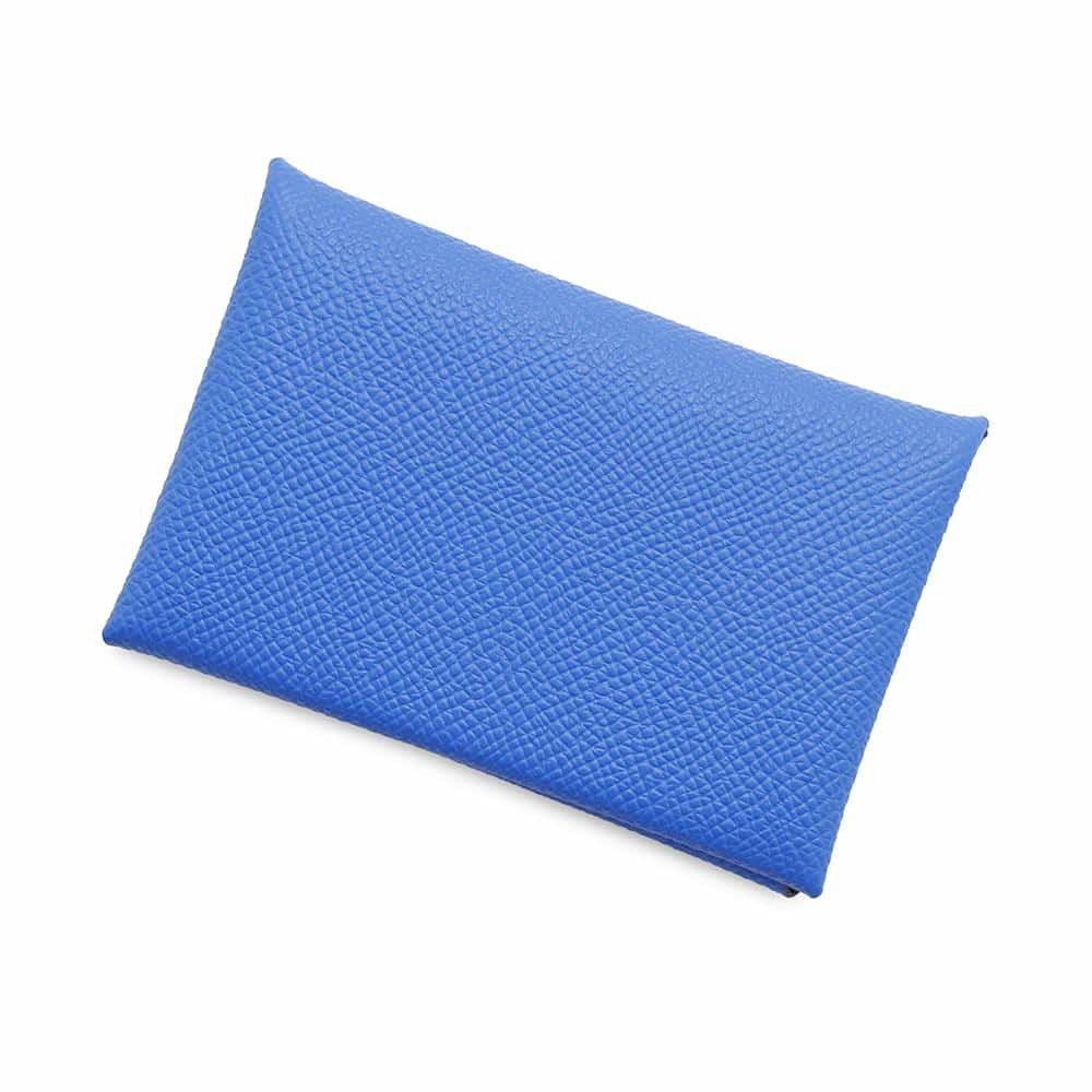 エルメス カードケース カルヴィ ヴェルソ ブルーイドラ/ディープブルー エプソン K刻印 財布