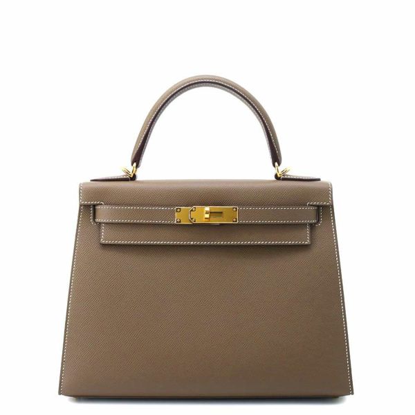 エルメス ハンドバッグ ケリー28 外縫い エトゥープ/ゴールド金具 エプソン Y刻印 HERMES Kelly 2wayバッグ