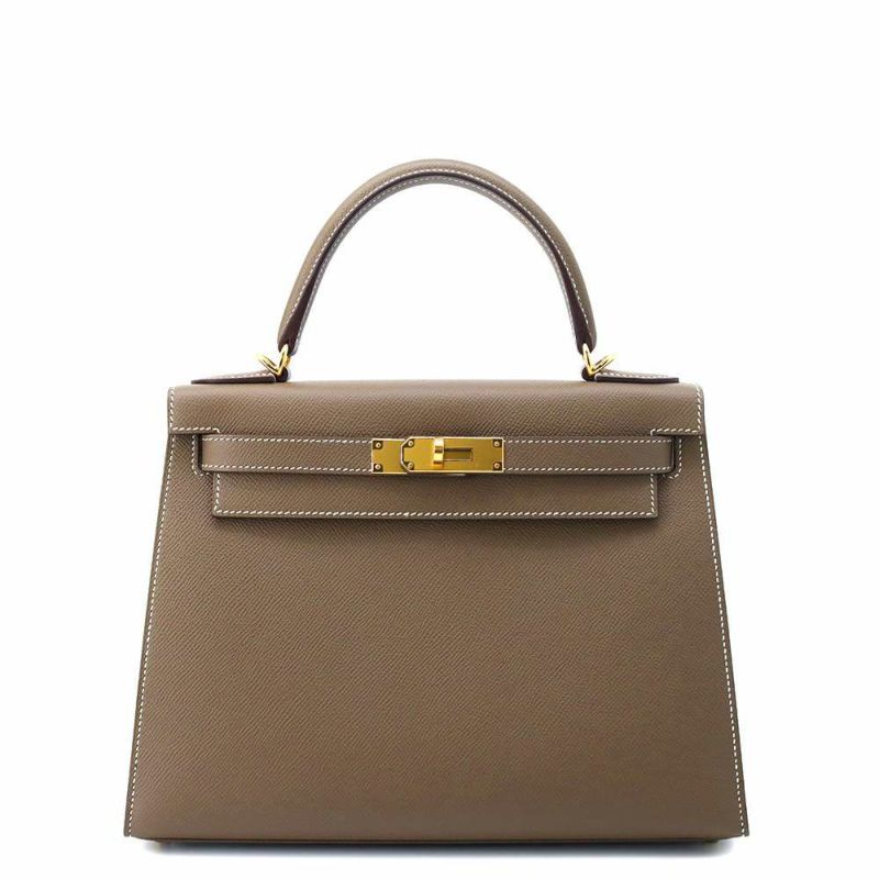 エルメス ハンドバッグ ケリー28 外縫い エトゥープ/ゴールド金具 エプソン Y刻印 HERMES Kelly 2wayバッグ