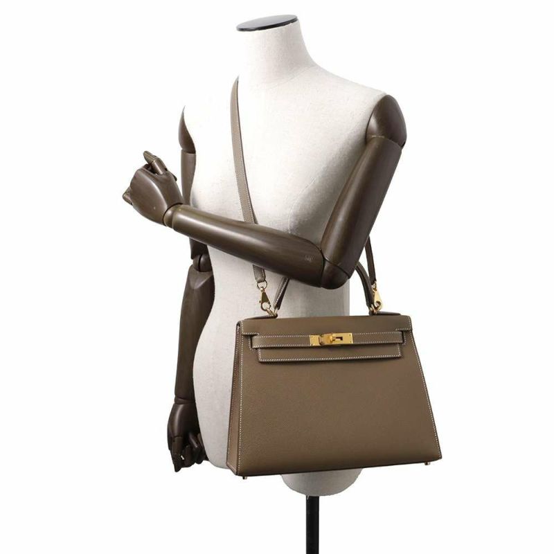 エルメス ハンドバッグ ケリー28 外縫い エトゥープ/ゴールド金具 エプソン Y刻印 HERMES Kelly 2wayバッグ