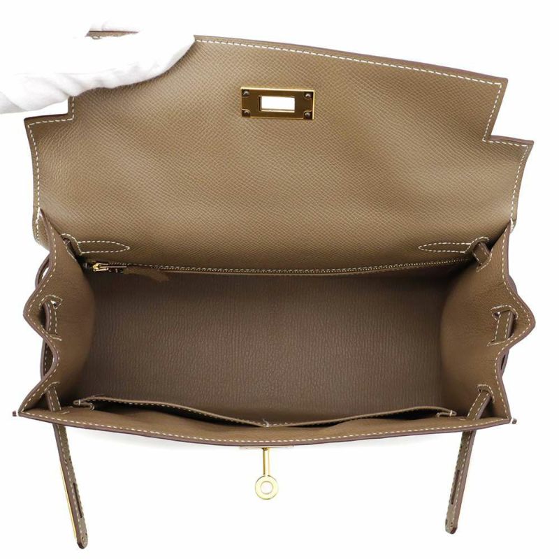 エルメス ハンドバッグ ケリー28 外縫い エトゥープ/ゴールド金具 エプソン Y刻印 HERMES Kelly 2wayバッグ