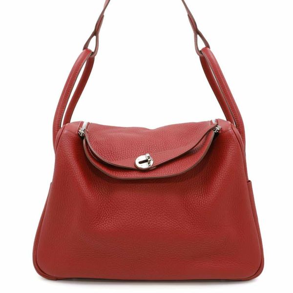 エルメス ハンドバッグ リンディ34 ルージュカザック/シルバー金具 トリヨンクレマンス □R刻印 2wayショルダー