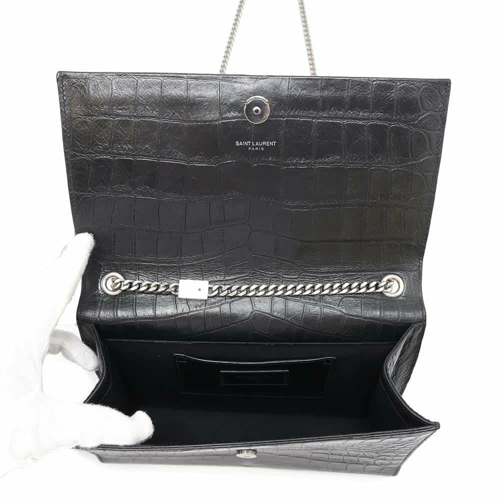 サンローランパリ チェーンショルダーバッグ クラシック ミディアム 型押しレザー 354119 SAINT LAURENT PARIS タッセル 黒