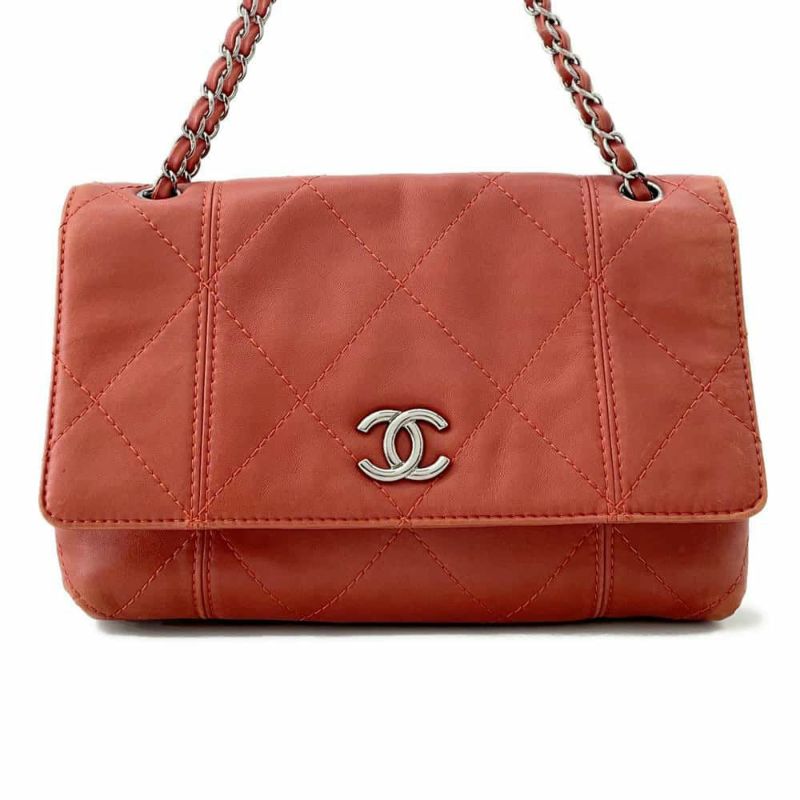 シャネル チェーンショルダーバッグ マトラッセ ココマーク ワイルドステッチ ダブルチェーン ラムスキン CHANEL