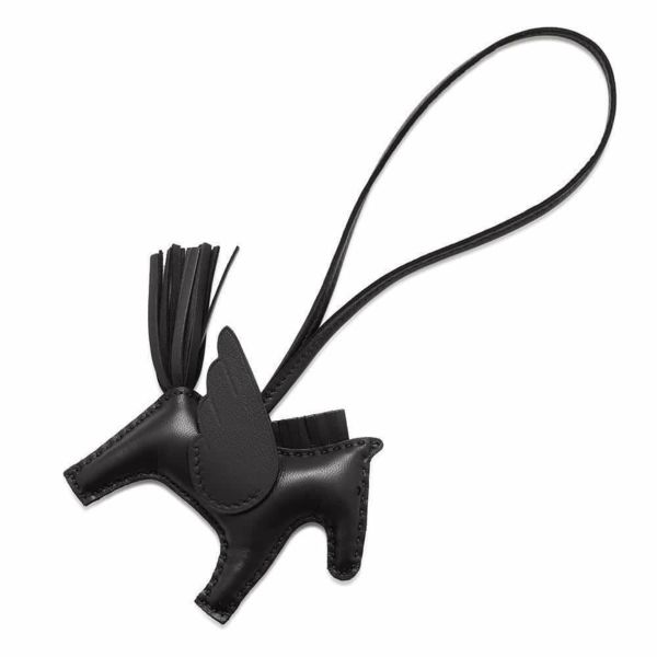 エルメス バッグチャーム ロデオPM ペガサス ブラック ラムスキン W刻印 黒