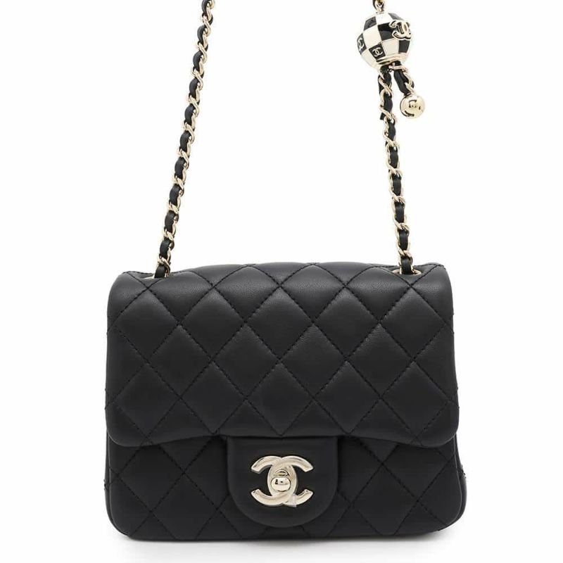 シャネル チェーンショルダーバッグ ミニマトラッセ ココマーク ココボール ラムスキン AS1786 CHANEL 黒