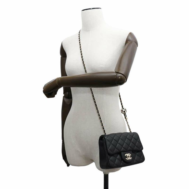 シャネル チェーンショルダーバッグ ミニマトラッセ ココマーク ココボール ラムスキン AS1786 CHANEL 黒