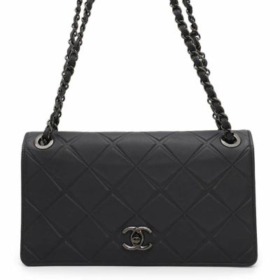 シャネル チェーンショルダーバッグ ココマーク フルフラップ レザー CHANEL バッグ 黒 安心保証