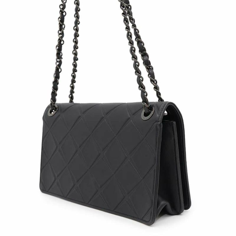 シャネル チェーンショルダーバッグ ココマーク フルフラップ レザー CHANEL バッグ 黒