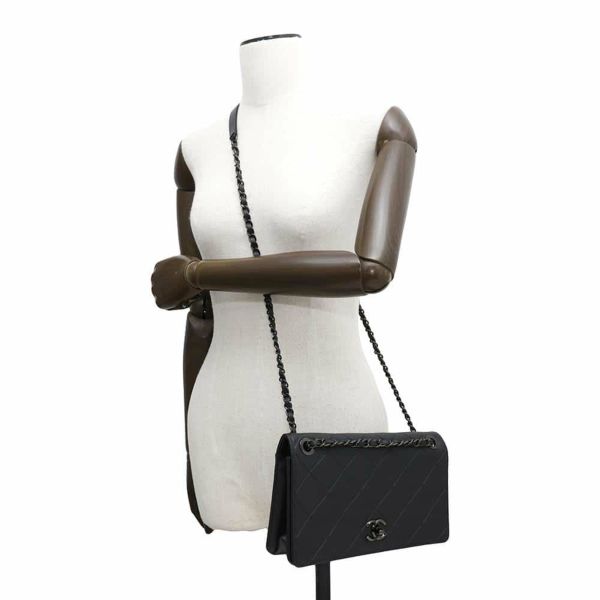 シャネル チェーンショルダーバッグ ココマーク フルフラップ レザー CHANEL バッグ 黒