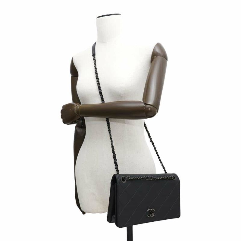 シャネル チェーンショルダーバッグ ココマーク フルフラップ レザー CHANEL バッグ 黒