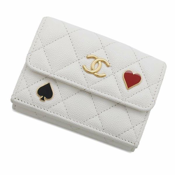 シャネル 三つ折り財布 マトラッセ スモール フラップ ウォレット トランプ キャビアスキン AP3081 財布 白