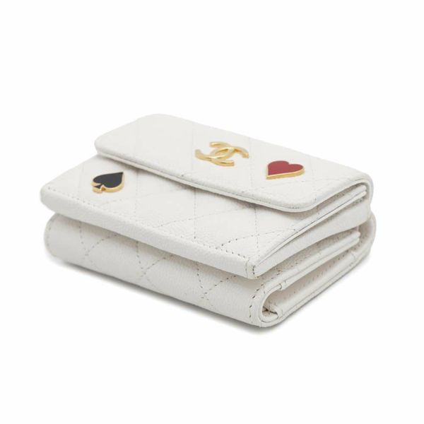 シャネル 三つ折り財布 マトラッセ スモール フラップ ウォレット トランプ キャビアスキン AP3081 財布 白