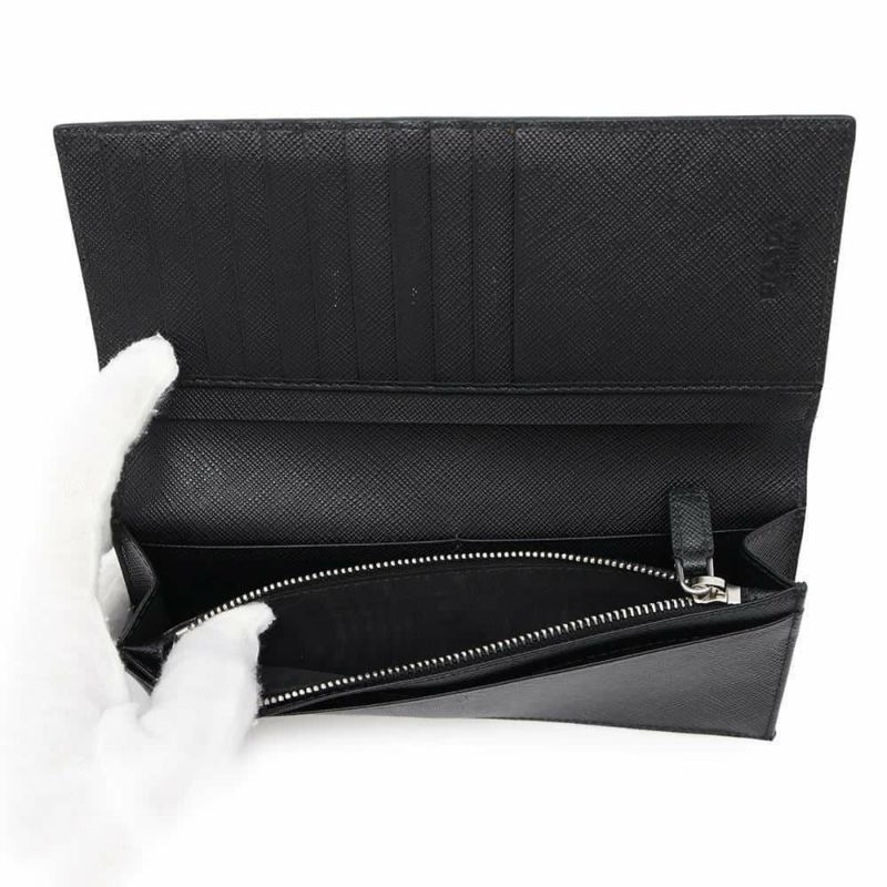 プラダ 長財布 サフィアーノ レザー 2MV836 PRADA 財布 二つ折り長財布 メンズ 黒