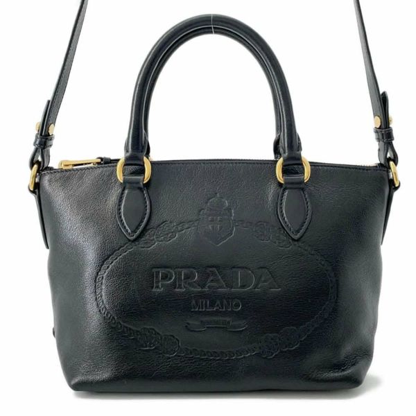 プラダ ハンドバッグ エンボスロゴ レザー 1BA111 PRADA 2way 黒