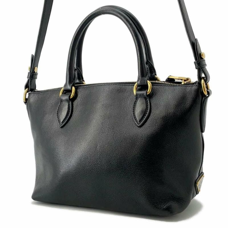プラダ ハンドバッグ エンボスロゴ レザー 1BA111 PRADA 2way 黒