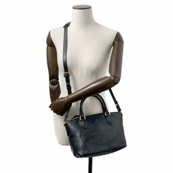 プラダ ハンドバッグ エンボスロゴ レザー 1BA111 PRADA 2way 黒