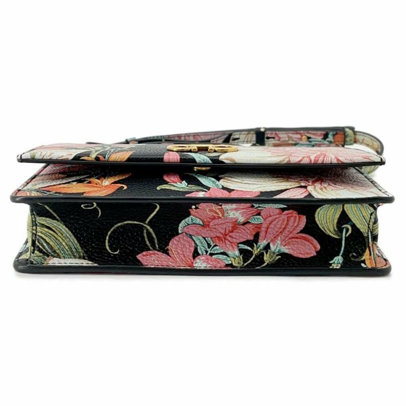 フェラガモ ショルダーバッグ ガンチーニ フラワープリント レザー Ferragamo 2wayハンドバッグ 黒