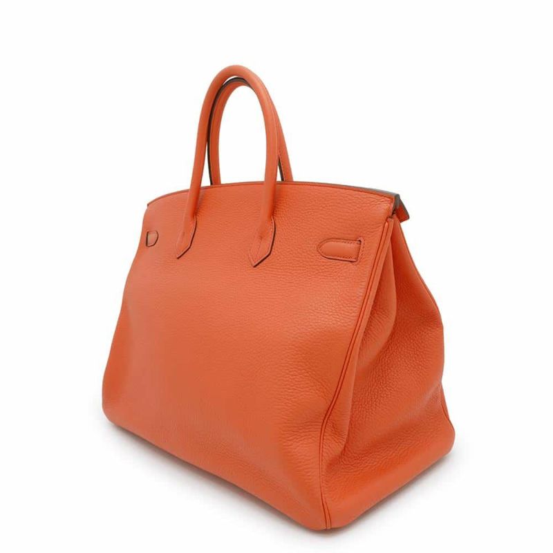 エルメス バーキン40 オレンジポピー/シルバー金具 トリヨンクレマンス T刻印 HERMES Birkin ハンドバッグ