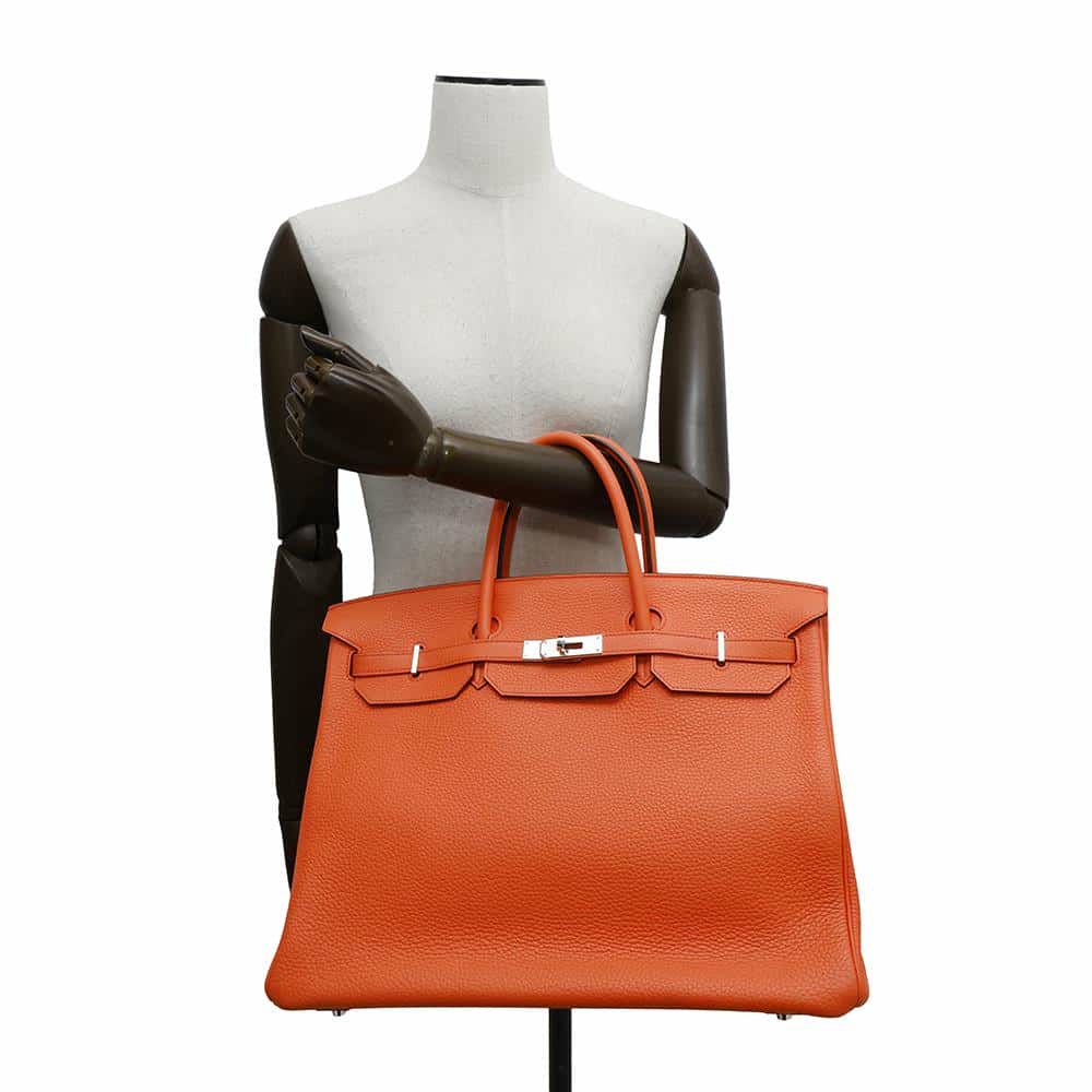 エルメス バーキン40 オレンジポピー/シルバー金具 トリヨンクレマンス T刻印 HERMES Birkin ハンドバッグ