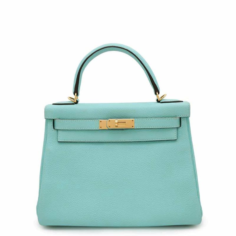 エルメス ハンドバッグ ケリー28 内縫い ブルーアトール/ゴールド金具 トゴ T刻印 2wayショルダー