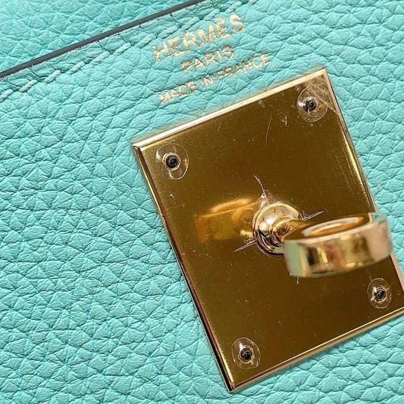 エルメス ハンドバッグ ケリー28 内縫い ブルーアトール/ゴールド金具 トゴ T刻印 2wayショルダー