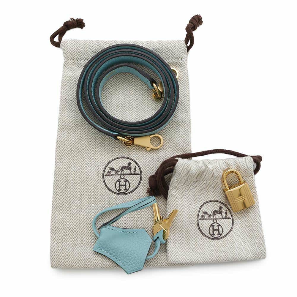 エルメス ハンドバッグ ケリー28 内縫い ブルーアトール/ゴールド金具 トゴ T刻印 2wayショルダー