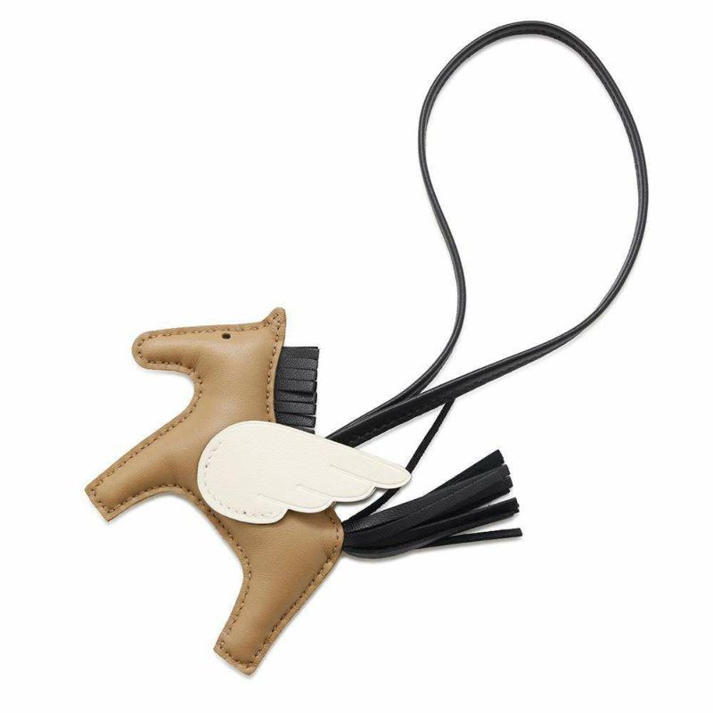 エルメス バッグチャーム ロデオPM ペガサス チャイ/ナタ/ブラック ラムスキン Z刻印