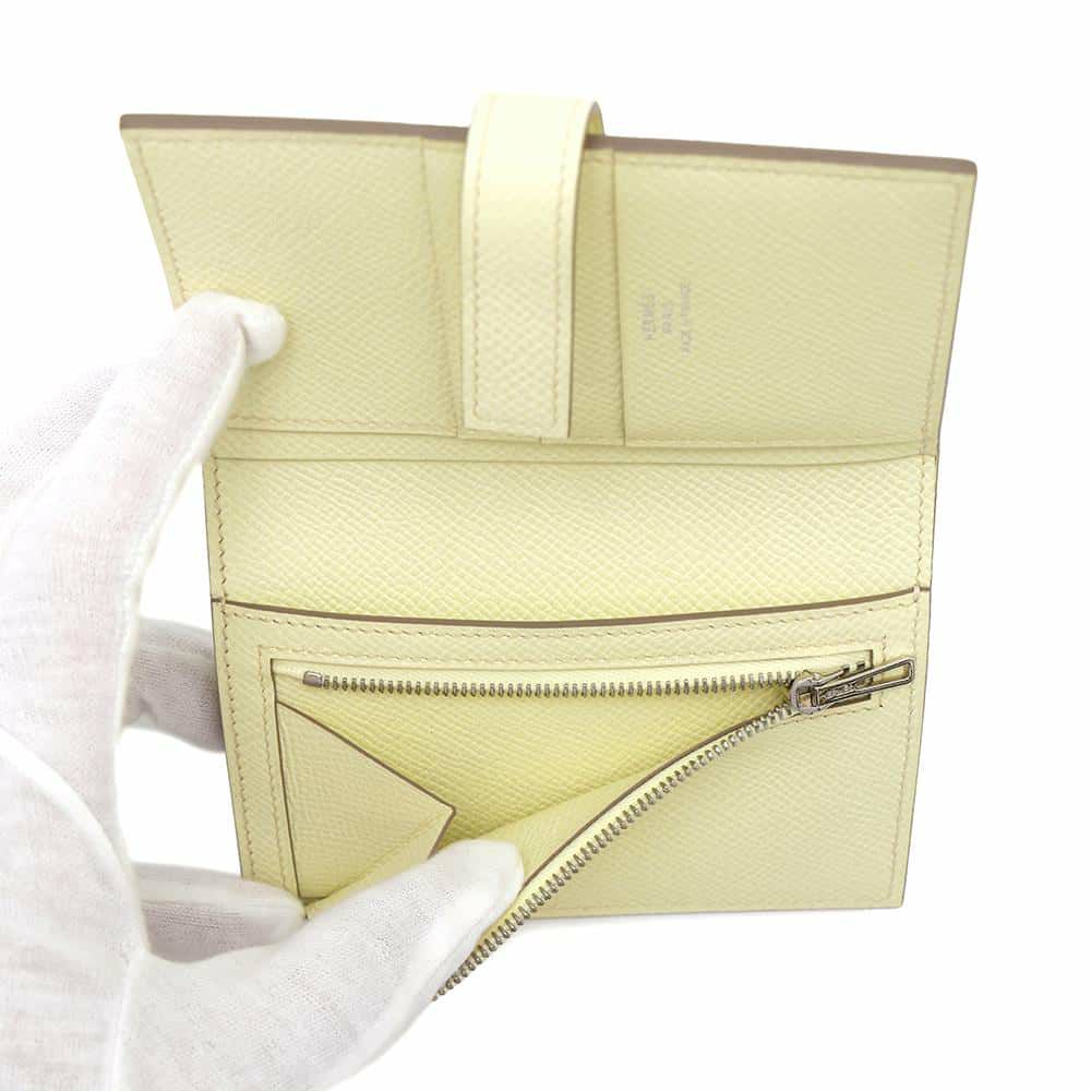 エルメス 二つ折り財布 Hパッサン コンパクト ジョーヌミルトン/シルバー金具 エプソン W刻印