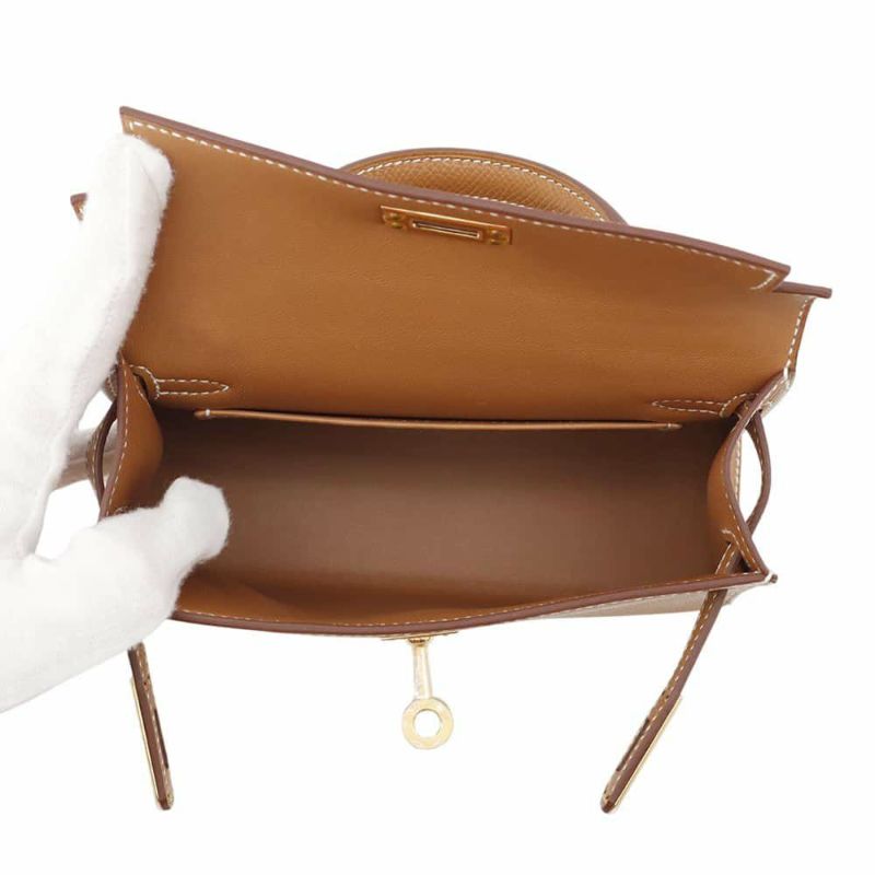 エルメス ハンドバッグ ミニケリードゥ 外縫い ゴールド/ゴールド金具 エプソン W刻印 2wayショルダー