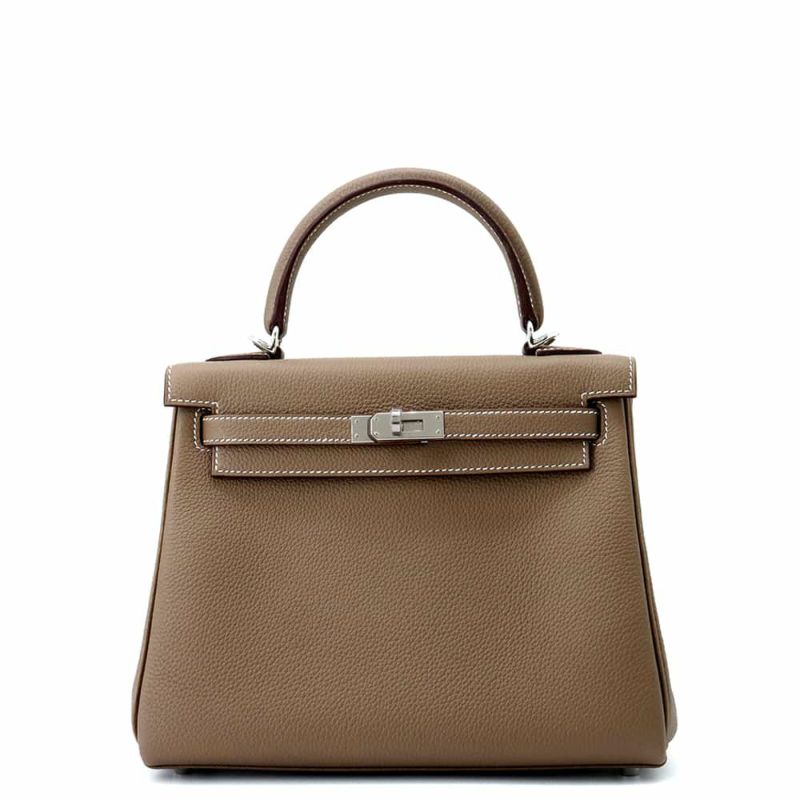 エルメス ハンドバッグ ケリー25 内縫い エトゥープ/シルバー金具 トゴ K刻印 2wayショルダー