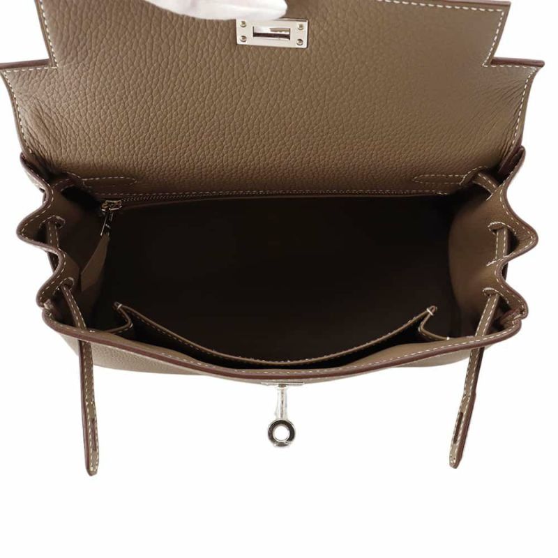 エルメス ハンドバッグ ケリー25 内縫い エトゥープ/シルバー金具 トゴ K刻印 2wayショルダー