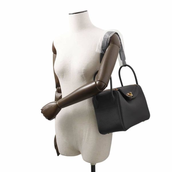 エルメス ハンドバッグ リンディ26 ブラック/ゴールド金具 トリヨンクレマンス W刻印 2wayショルダー 黒