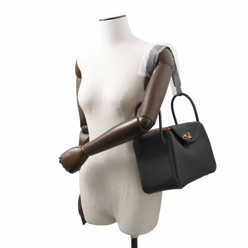 エルメス ハンドバッグ リンディ26 ブラック/ゴールド金具 トリヨンクレマンス W刻印 2wayショルダー 黒