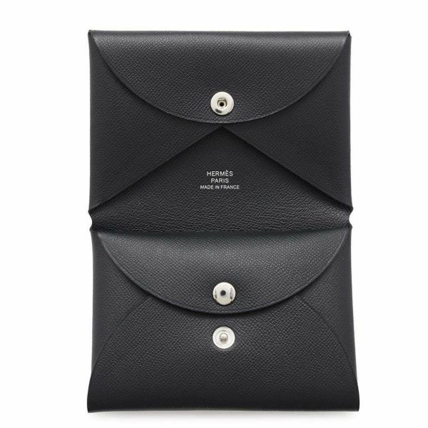 エルメス コインケース カルヴィ デュオ ブラック/シルバー金具 ヴォーマダム W刻印 HERMES 黒