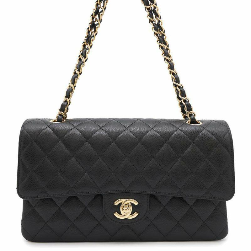 シャネル チェーンショルダーバッグ マトラッセ25 ココマーク キャビアスキン ダブルチェーン A01112 CHANEL 黒