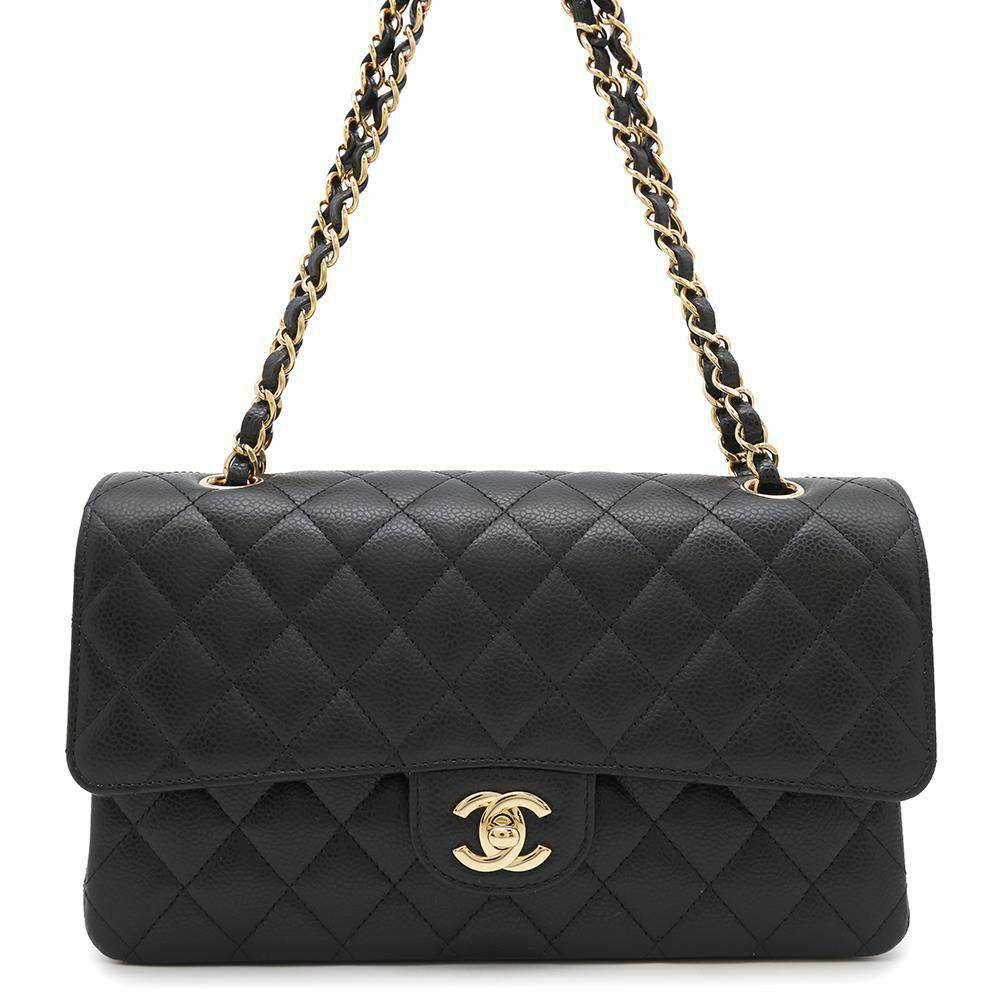 シャネル チェーンショルダーバッグ マトラッセ25 ココマーク キャビアスキン ダブルチェーン A01112 CHANEL 黒