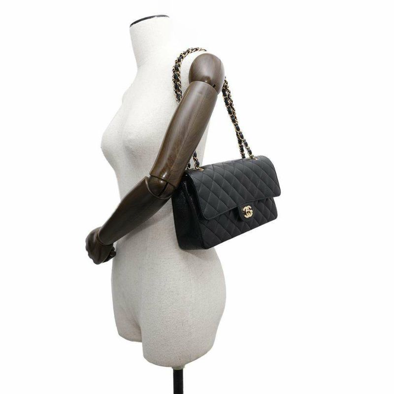 シャネル チェーンショルダーバッグ マトラッセ25 ココマーク キャビアスキン ダブルチェーン A01112 CHANEL 黒