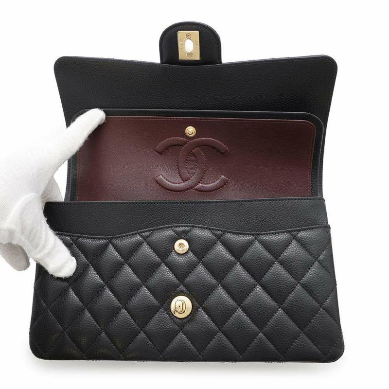 シャネル チェーンショルダーバッグ マトラッセ25 ココマーク キャビアスキン ダブルチェーン A01112 CHANEL 黒