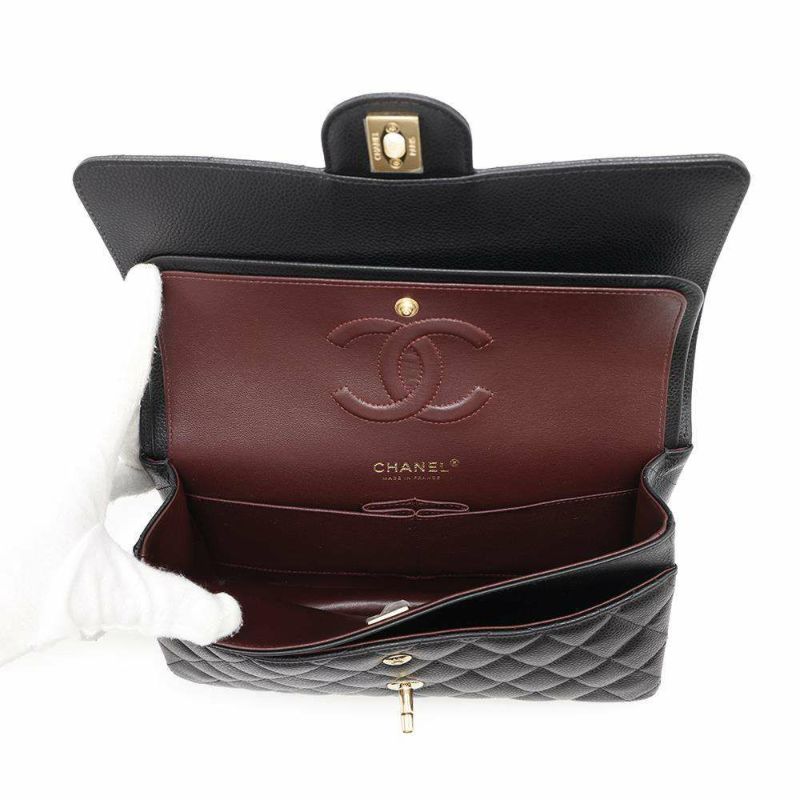 シャネル チェーンショルダーバッグ マトラッセ25 ココマーク キャビアスキン ダブルチェーン A01112 CHANEL 黒