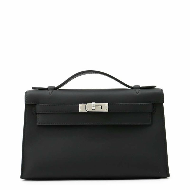 エルメス ハンドバッグ ポシェットケリー ブラック/シルバー金具 スイフト K刻印 HERMES バッグ 黒