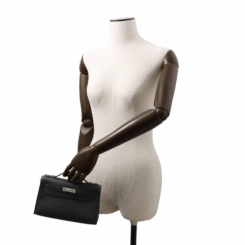 エルメス ハンドバッグ ポシェットケリー ブラック/シルバー金具 スイフト K刻印 HERMES バッグ 黒