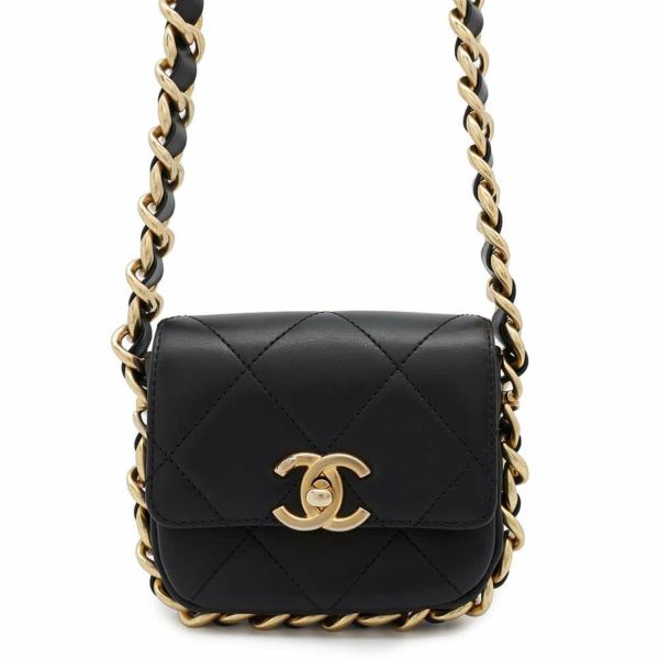 シャネル チェーンショルダーバッグ マトラッセ ココマーク フラップ カーフレザー AS2833 CHANEL 黒