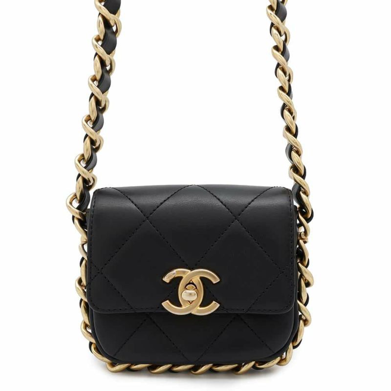 シャネル チェーンショルダーバッグ マトラッセ ココマーク フラップ カーフレザー AS2833 CHANEL 黒