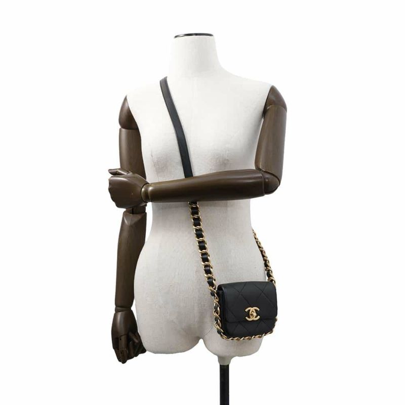 シャネル チェーンショルダーバッグ マトラッセ ココマーク フラップ カーフレザー AS2833 CHANEL 黒