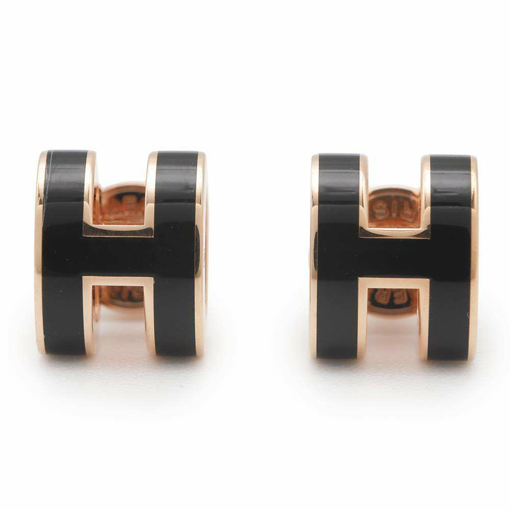 エルメス ピアス ミニ・ポップアッシュ ブラック/ピンクゴールド金具 HERMES アクセサリー