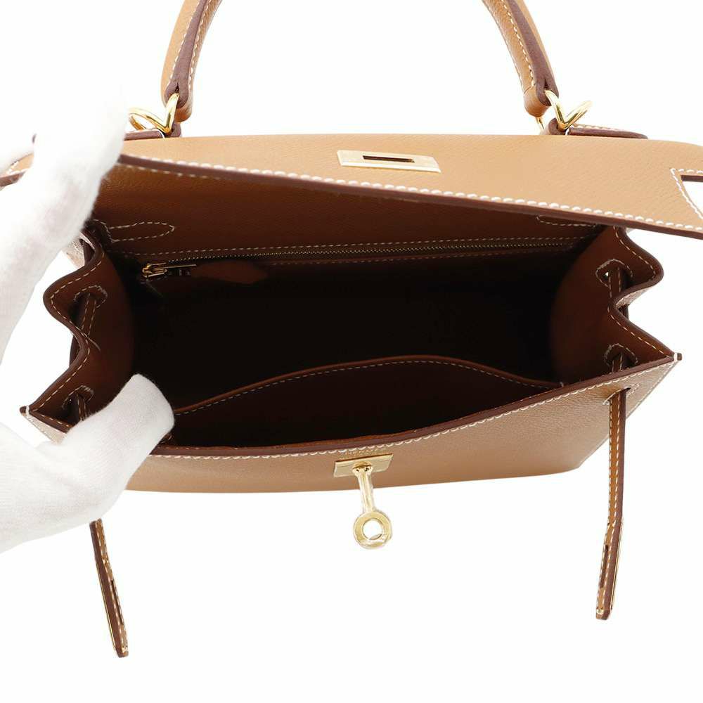 エルメス ハンドバッグ ケリー25 外縫い ゴールド/ゴールド金具 エプソン K刻印 2wayショルダー